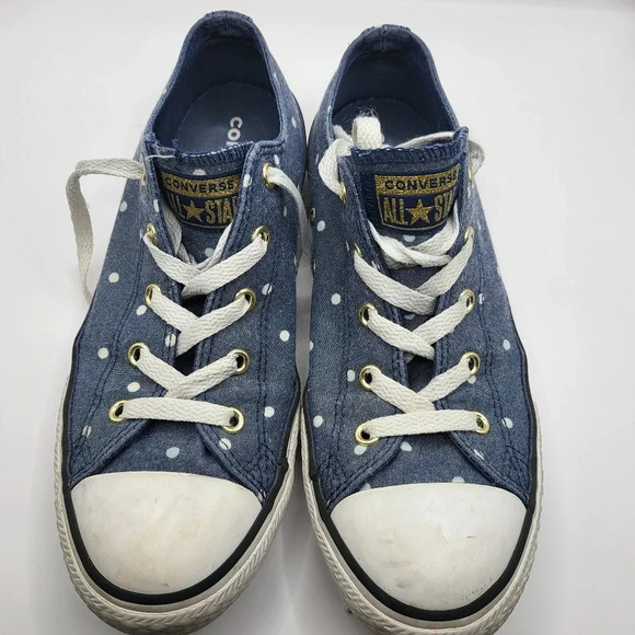 Converse Chuck Taylor Navy/Gold/White Polka Dot Shoes - Size 4 Junior - Picture 1 of 4